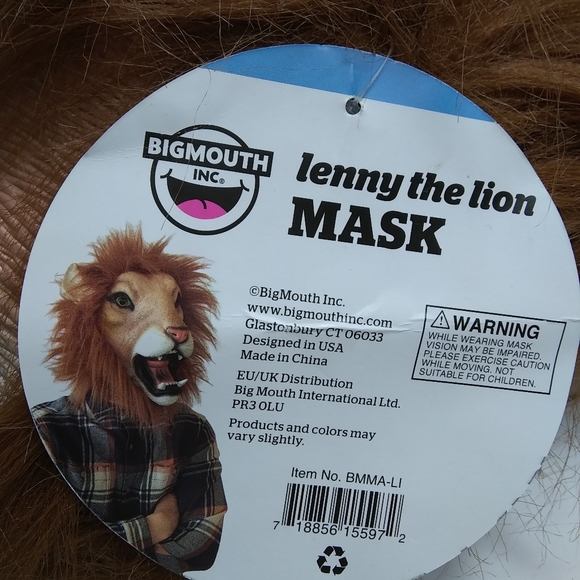 Lenny the Lion Mask - New w/ Tags! Big Mouth,Inc Halloween Design USA # BMMA-L1 - Picture 9 of 10